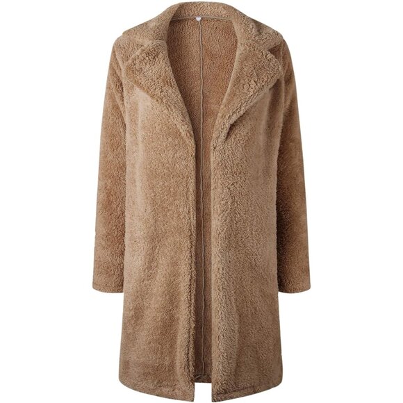 Women's Fuzzy Fleece Lapel Open Front Long Cardigan Coat Faux Fur Warm Winter Ou - Picture 5 of 7